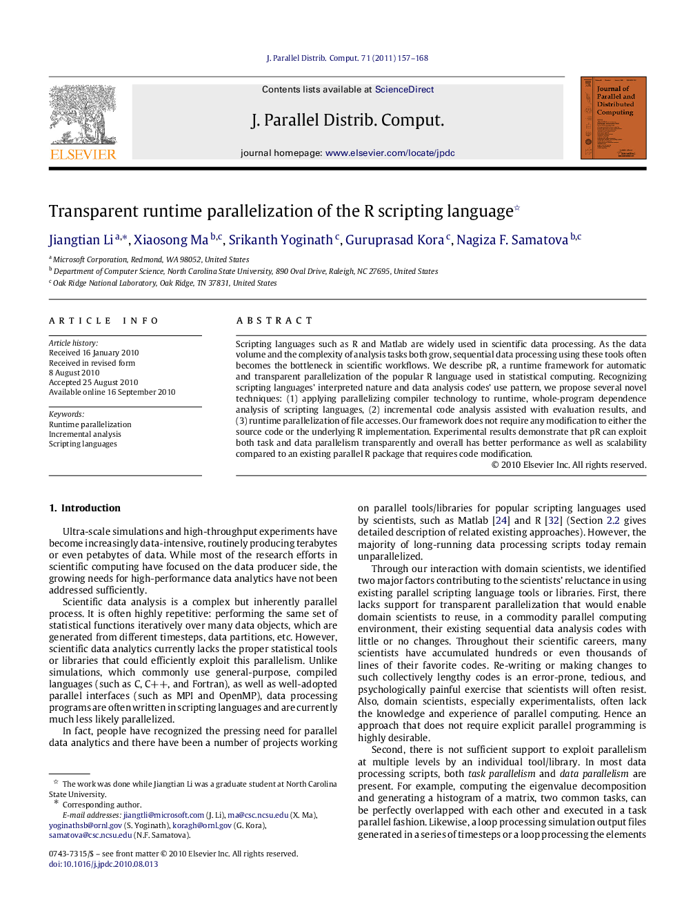 Transparent runtime parallelization of the R scripting language 