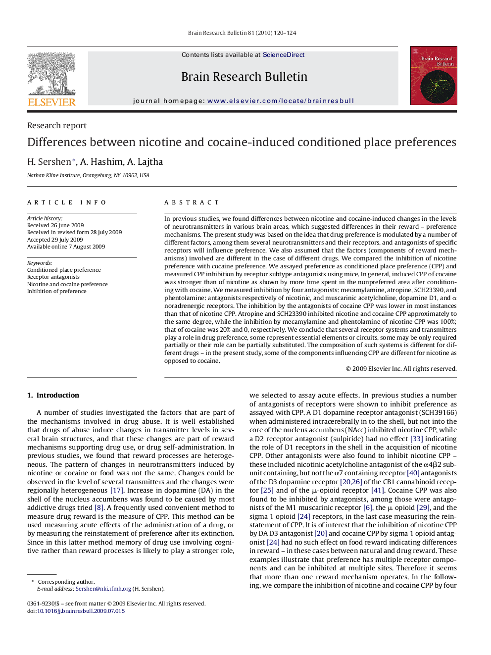 Differences between nicotine and cocaine-induced conditioned place preferences