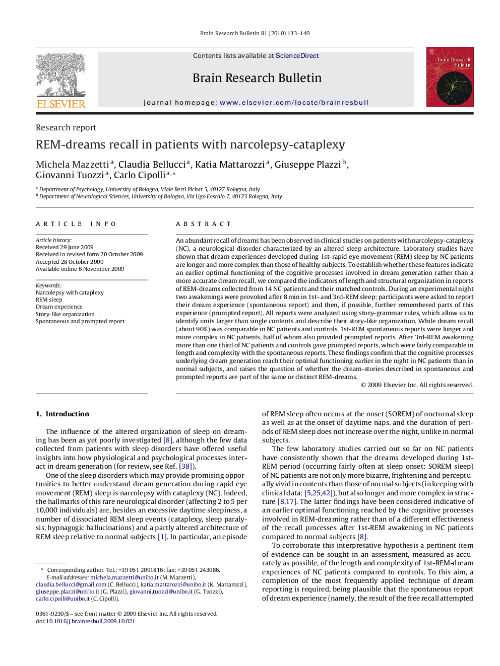 REM-dreams recall in patients with narcolepsy-cataplexy