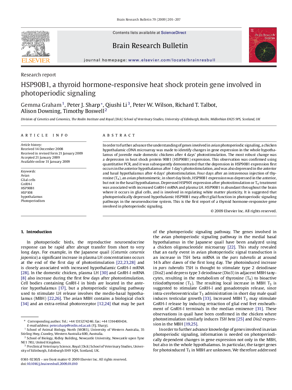 HSP90B1, a thyroid hormone-responsive heat shock protein gene involved in photoperiodic signaling