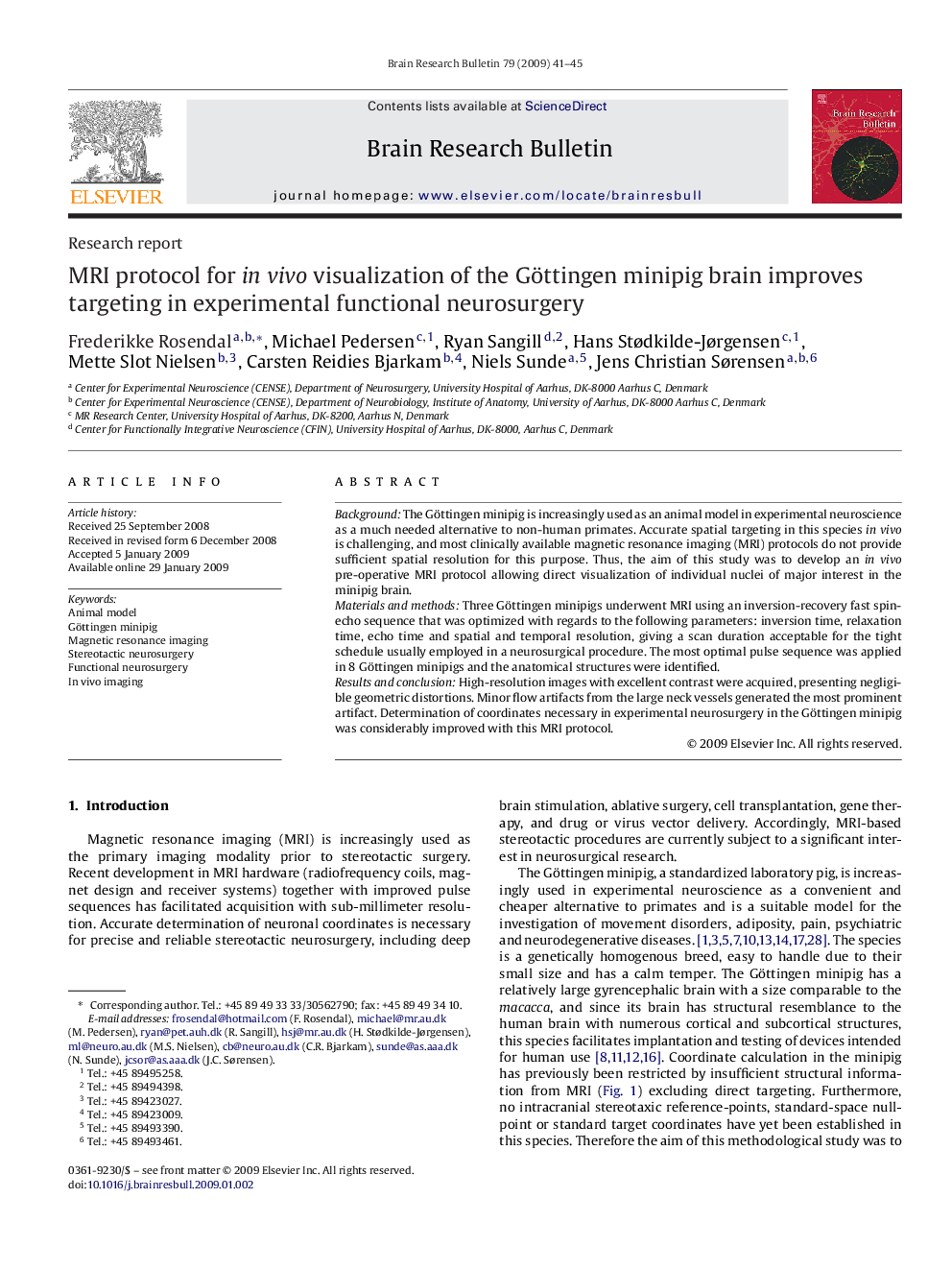 MRI protocol for in vivo visualization of the Göttingen minipig brain improves targeting in experimental functional neurosurgery