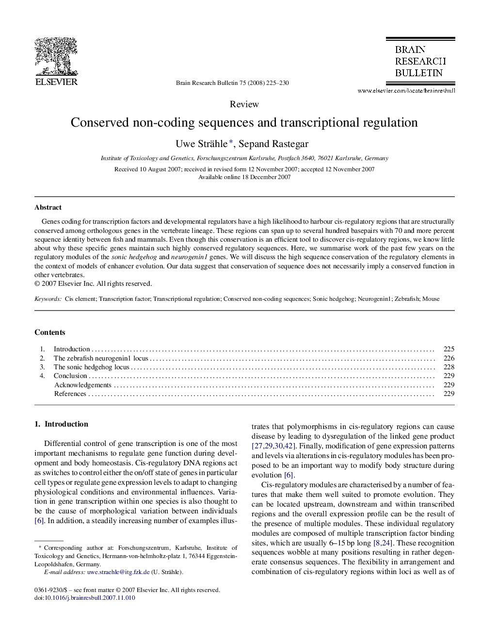 Conserved non-coding sequences and transcriptional regulation