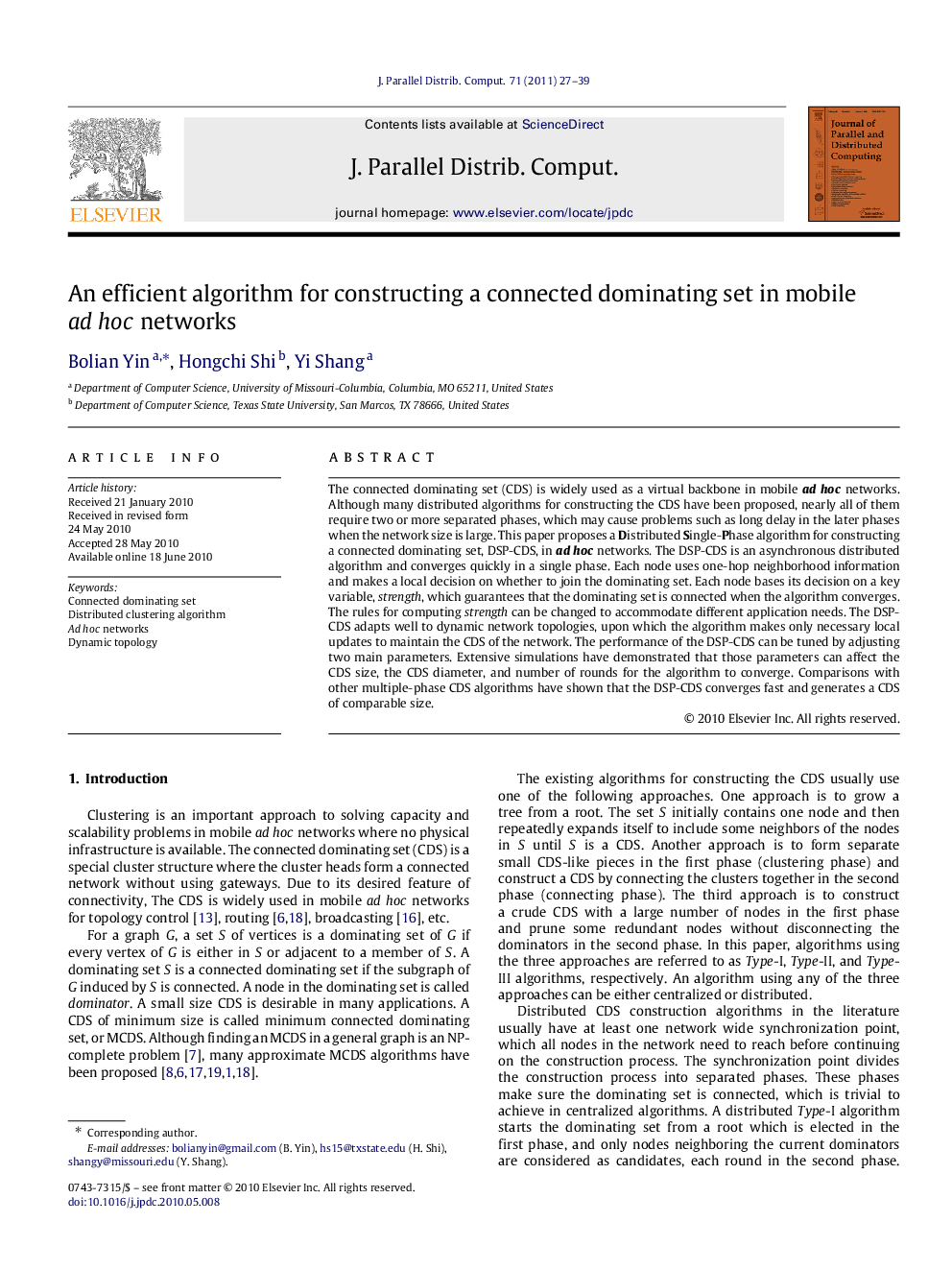 An efficient algorithm for constructing a connected dominating set in mobile ad hoc networks