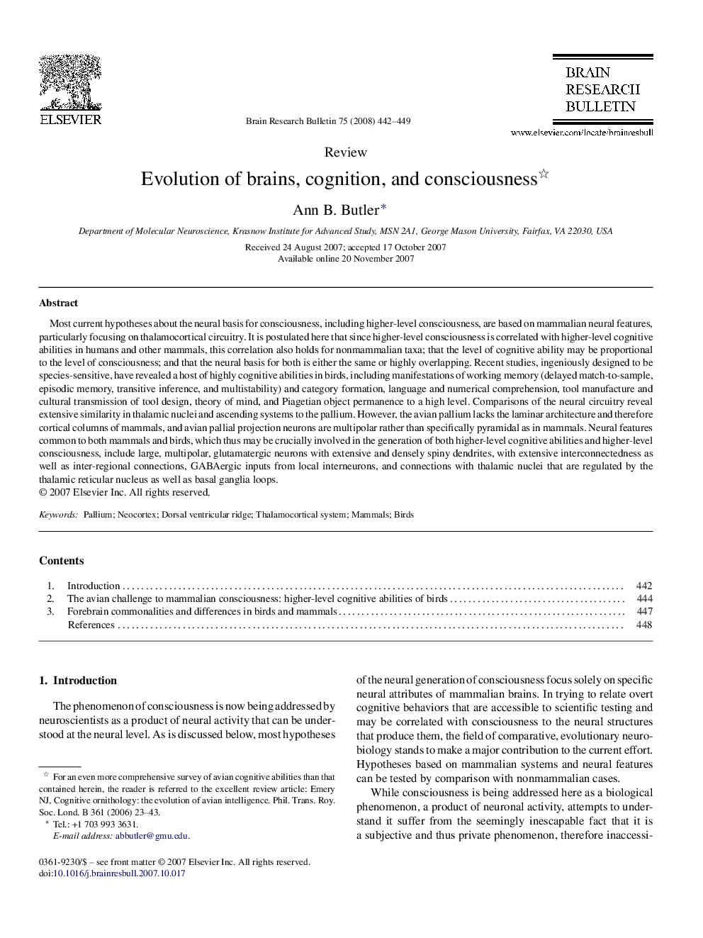 Evolution of brains, cognition, and consciousness 