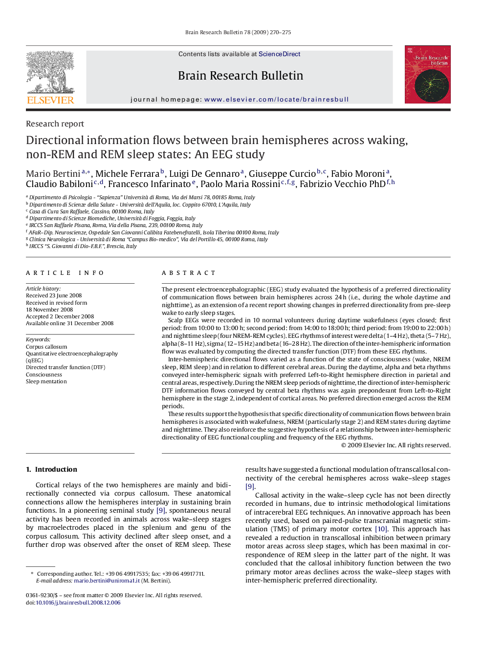 Directional information flows between brain hemispheres across waking, non-REM and REM sleep states: An EEG study