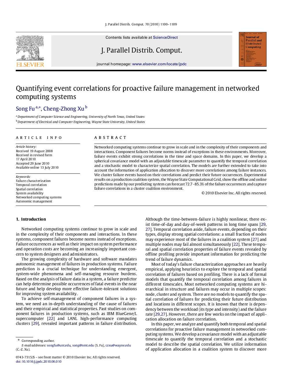 Quantifying event correlations for proactive failure management in networked computing systems