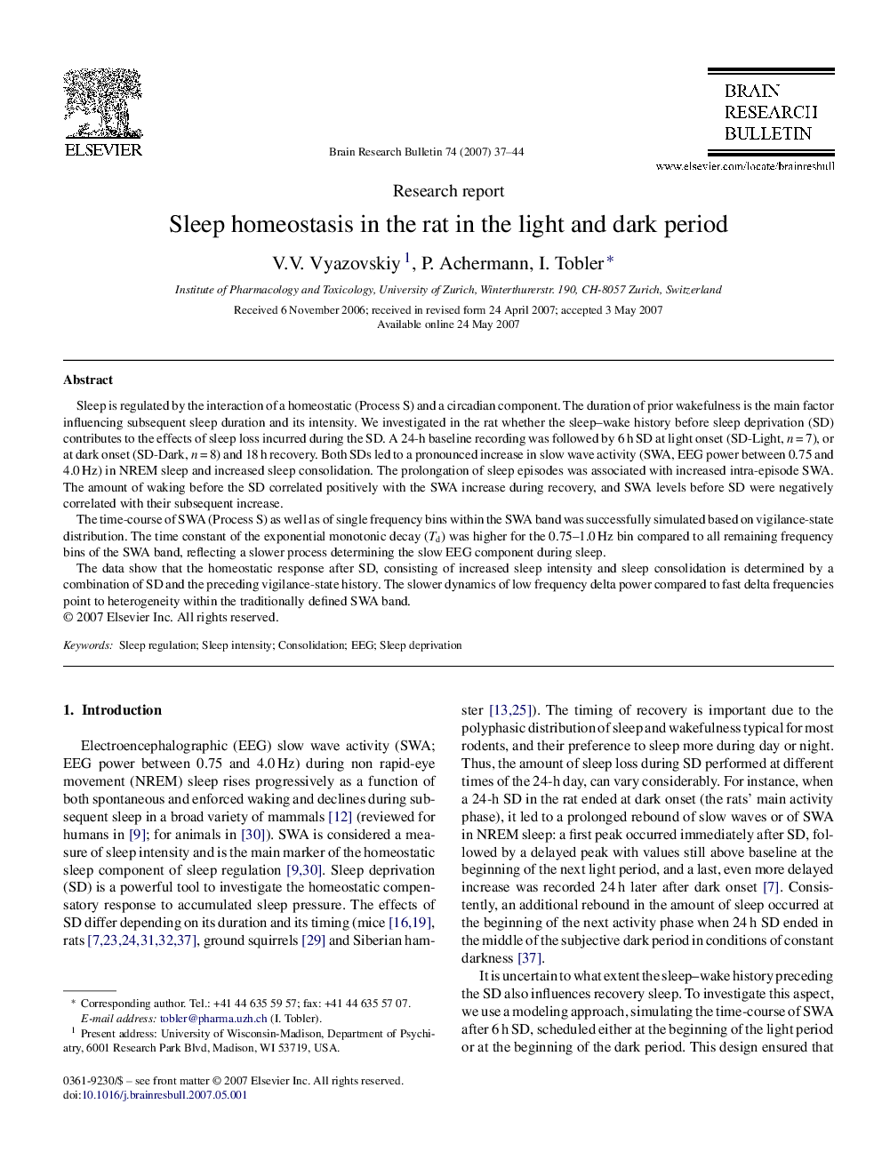 Sleep homeostasis in the rat in the light and dark period