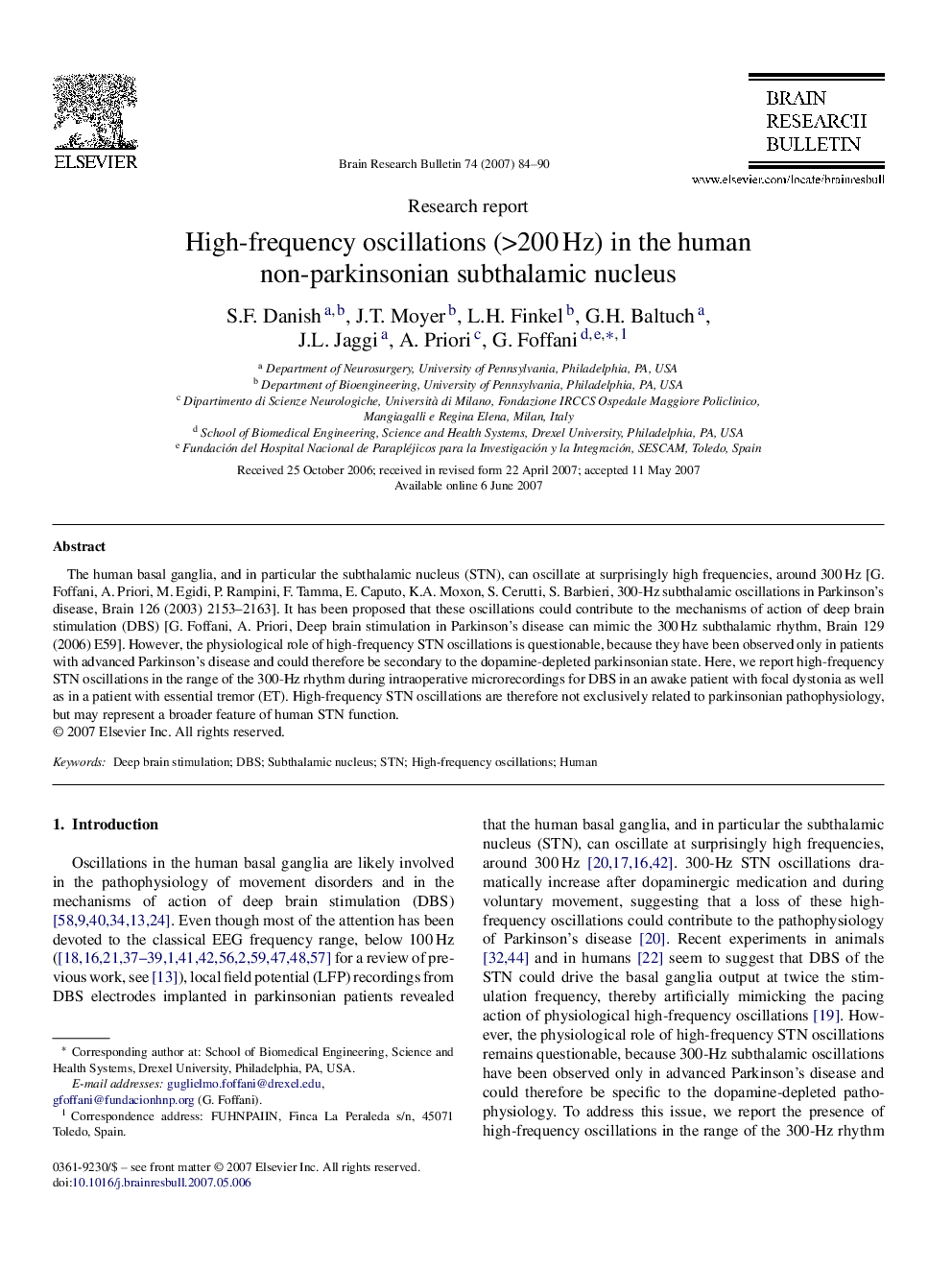 High-frequency oscillations (>200 Hz) in the human non-parkinsonian subthalamic nucleus