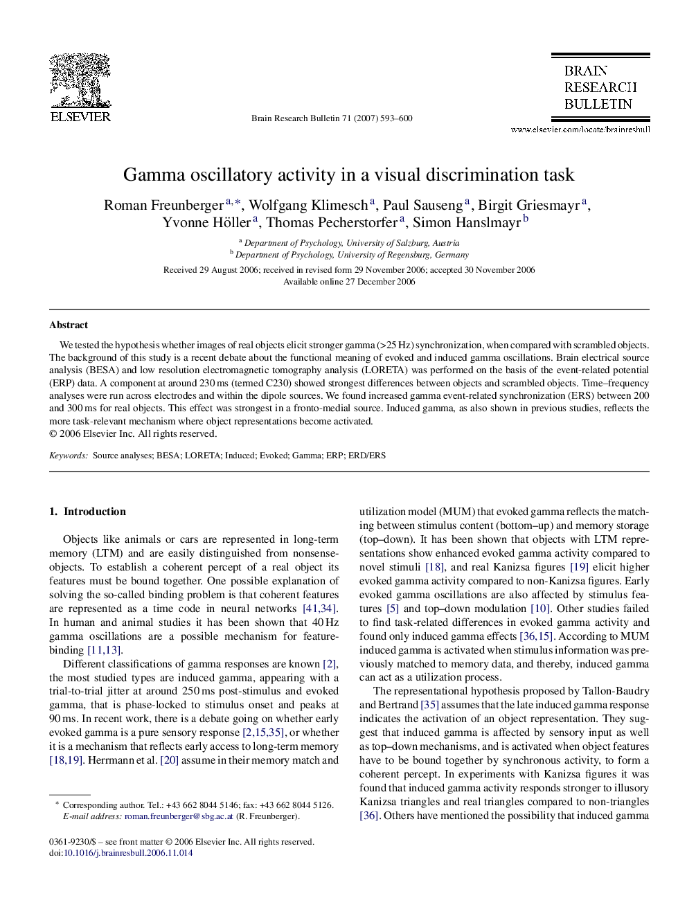 Gamma oscillatory activity in a visual discrimination task