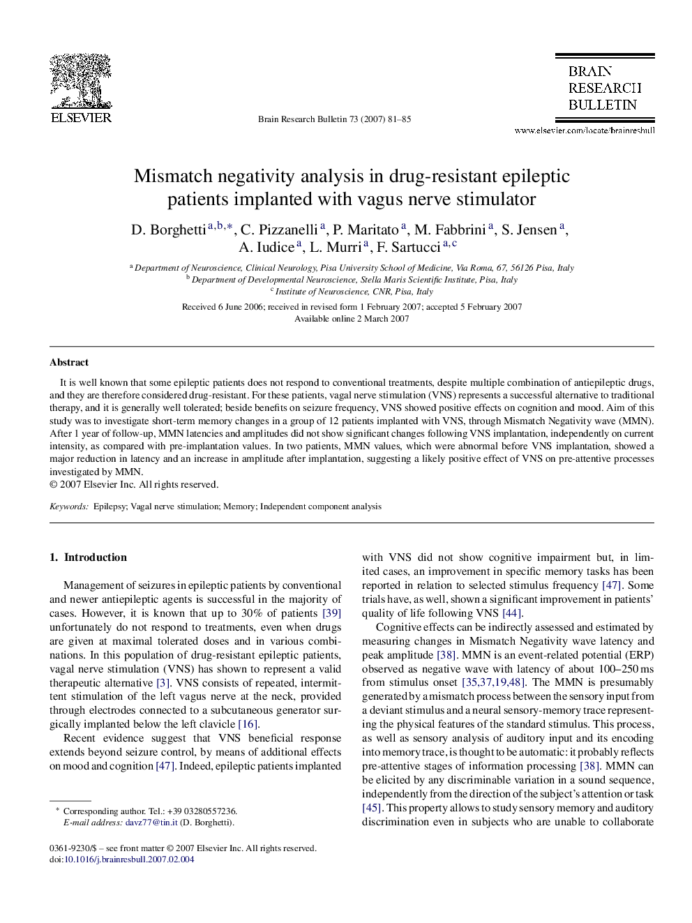 Mismatch negativity analysis in drug-resistant epileptic patients implanted with vagus nerve stimulator