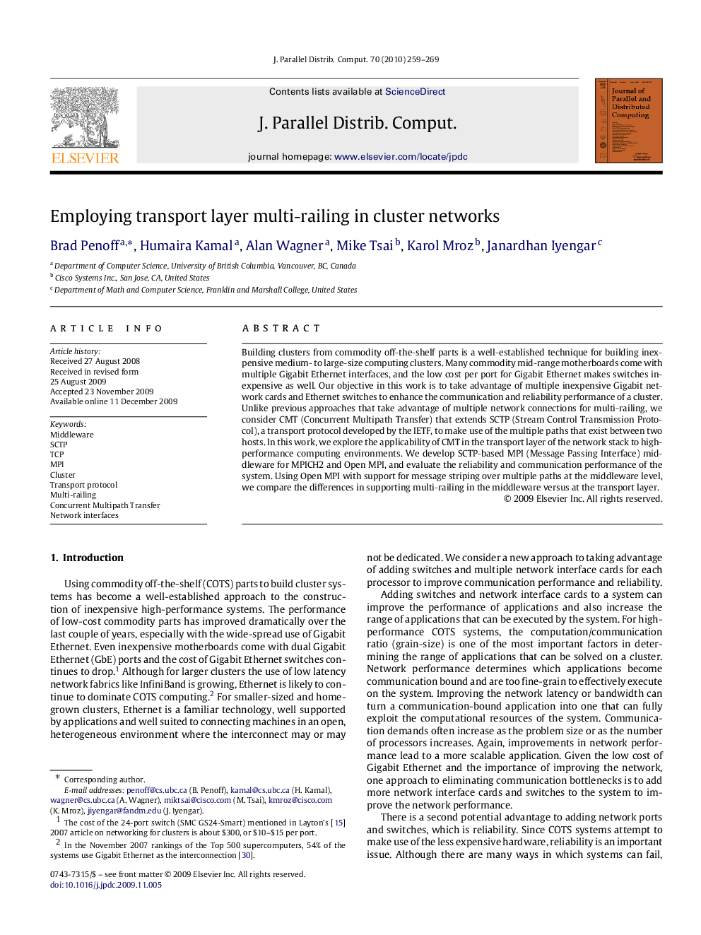 Employing transport layer multi-railing in cluster networks