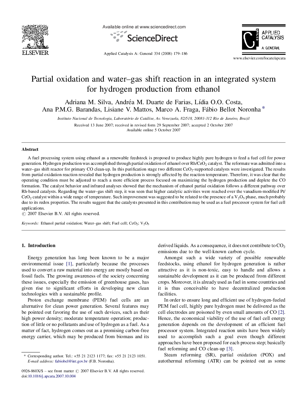 Partial oxidation and water–gas shift reaction in an integrated system for hydrogen production from ethanol