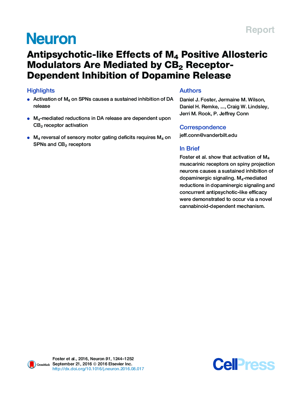 Antipsychotic-like Effects of M4 Positive Allosteric Modulators Are Mediated by CB2 Receptor-Dependent Inhibition of Dopamine Release