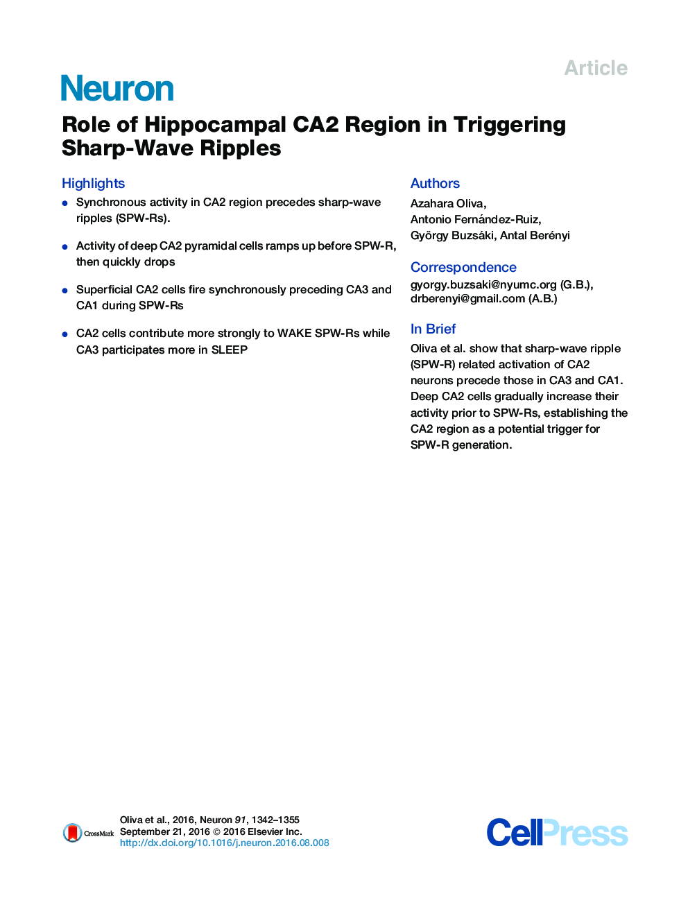 Role of Hippocampal CA2 Region in Triggering Sharp-Wave Ripples