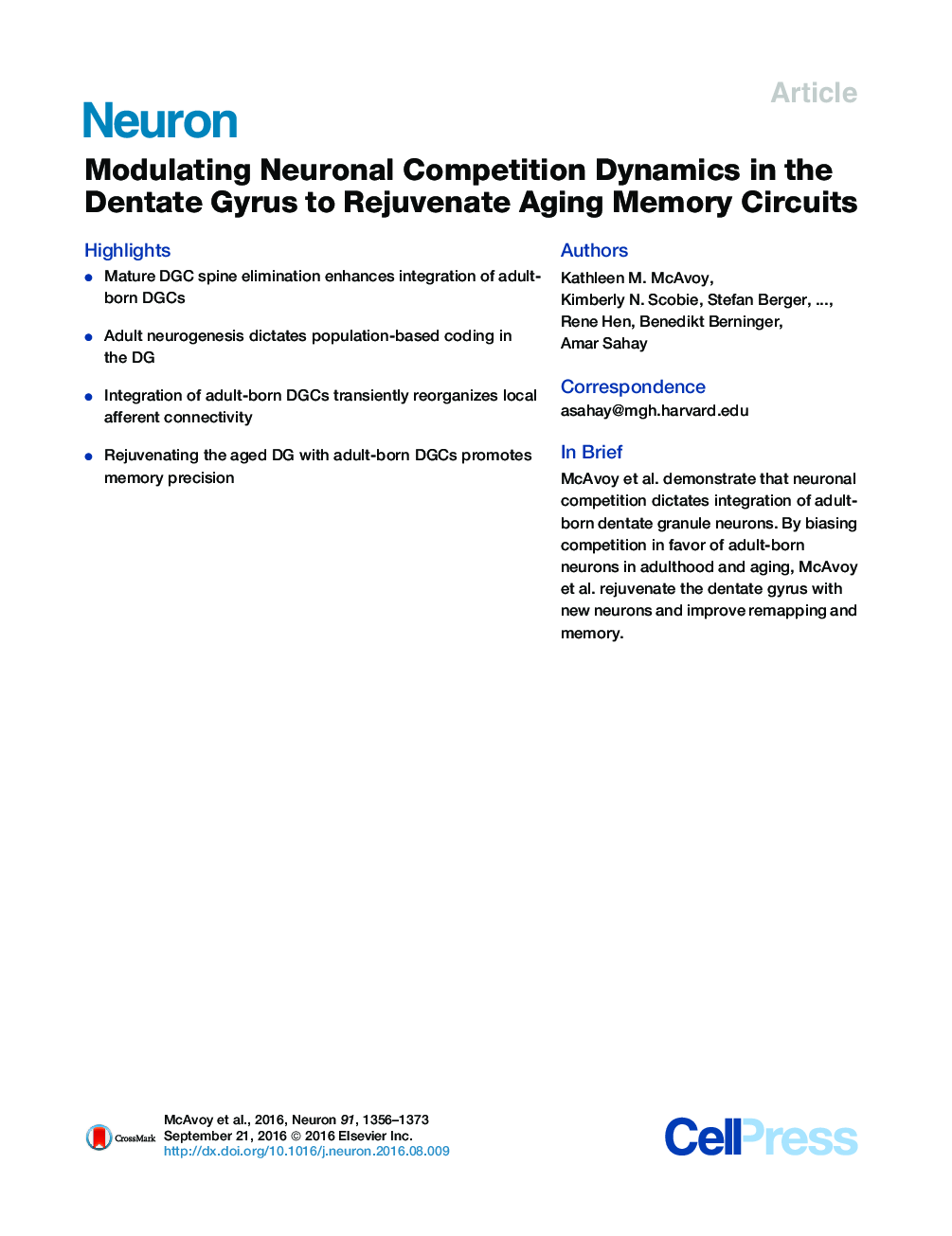 Modulating Neuronal Competition Dynamics in the Dentate Gyrus to Rejuvenate Aging Memory Circuits