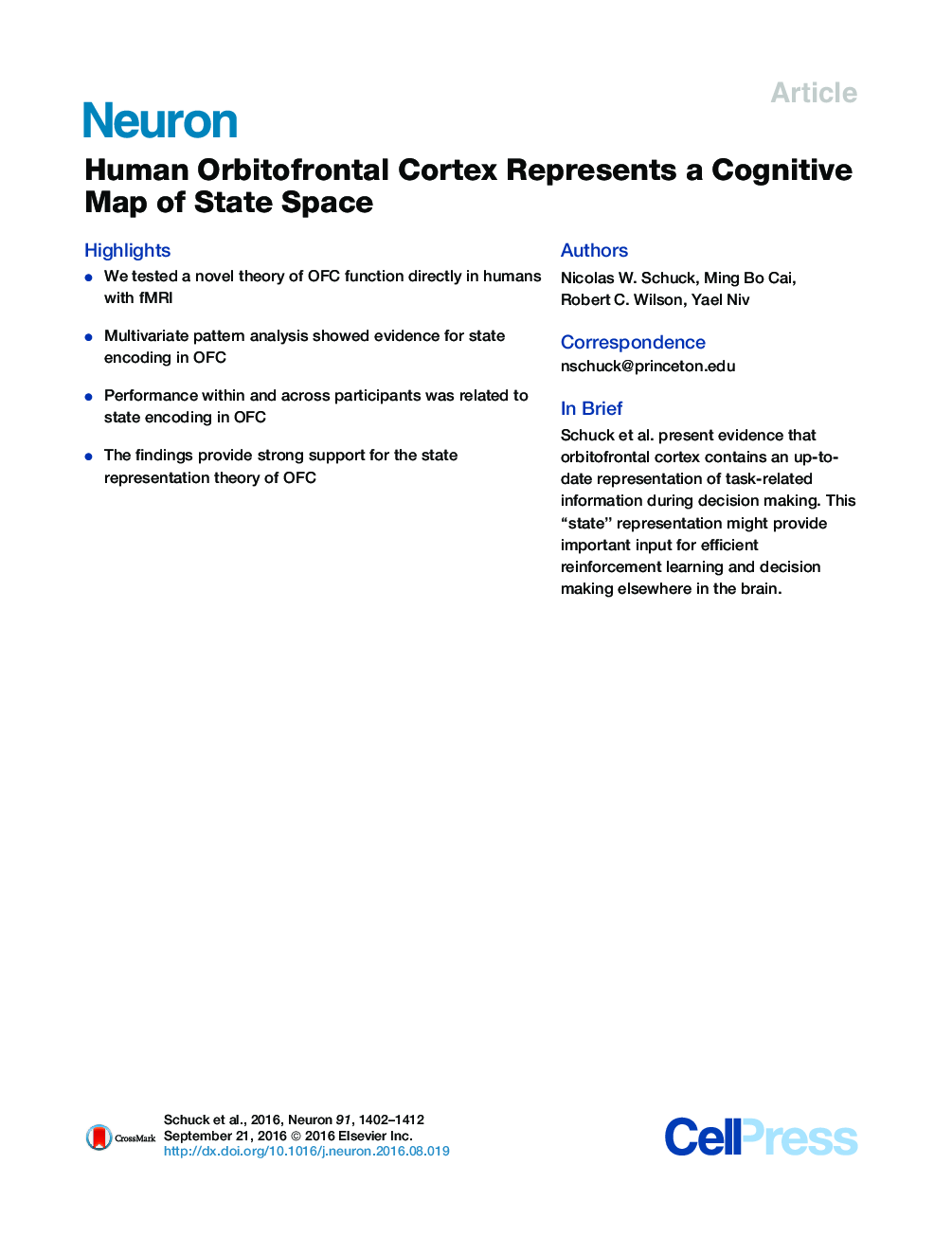 Human Orbitofrontal Cortex Represents a Cognitive Map of State Space