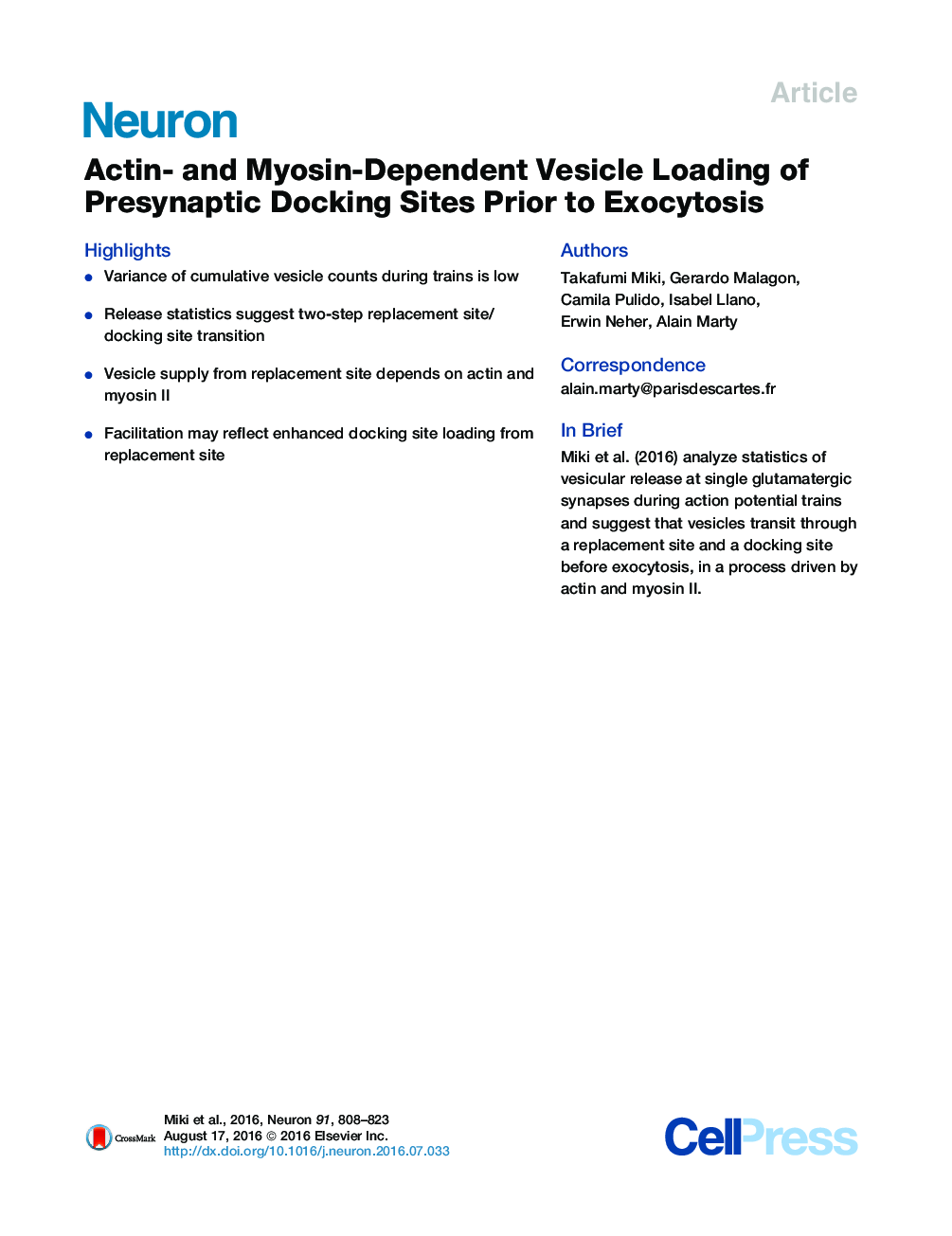 Actin- and Myosin-Dependent Vesicle Loading of Presynaptic Docking Sites Prior to Exocytosis