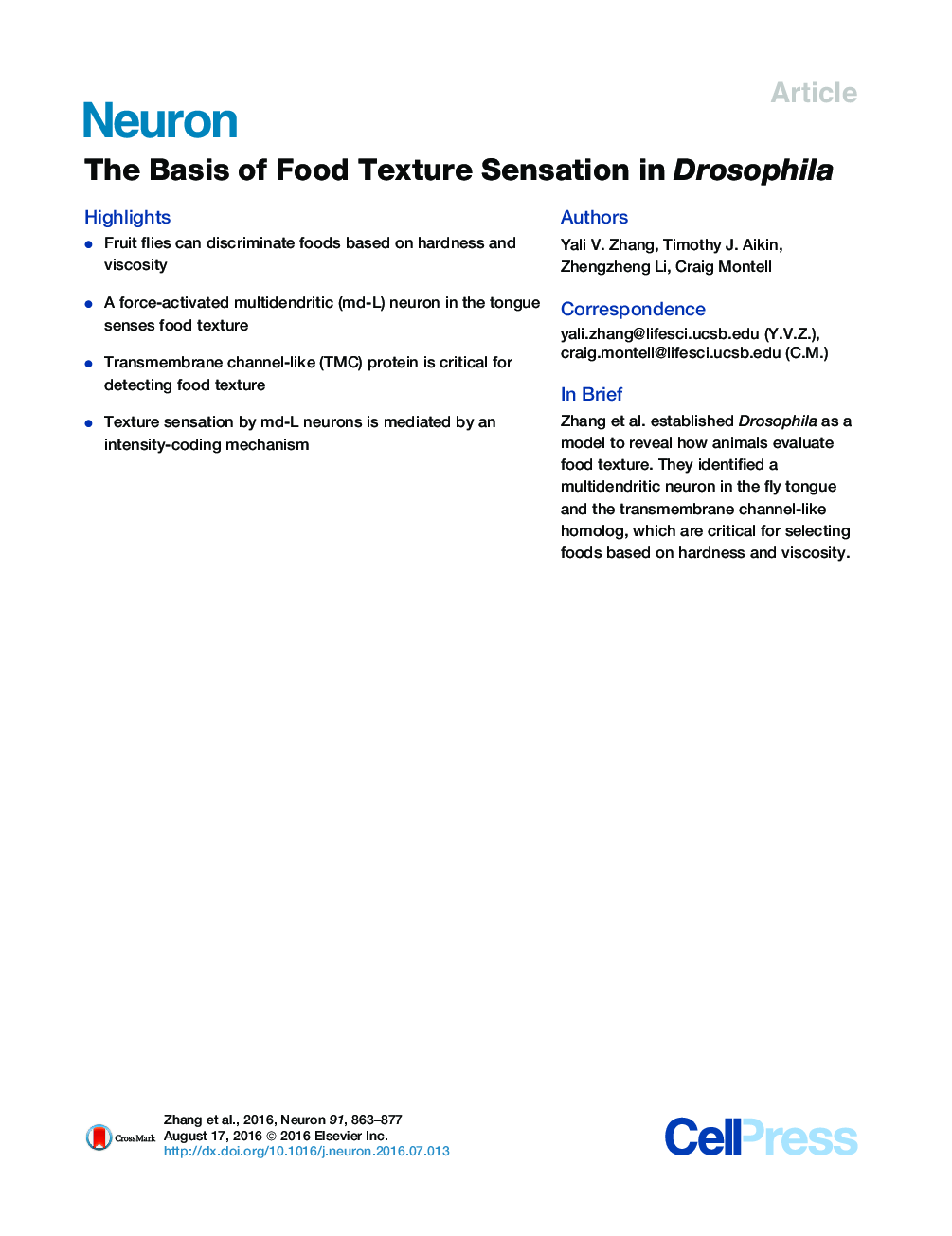 The Basis of Food Texture Sensation in Drosophila