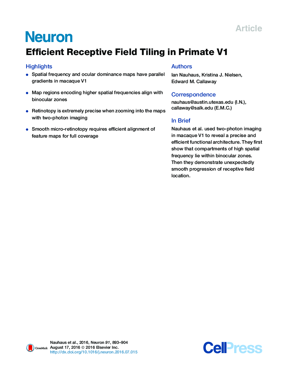 Efficient Receptive Field Tiling in Primate V1