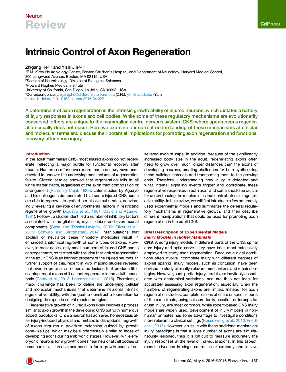 Intrinsic Control of Axon Regeneration