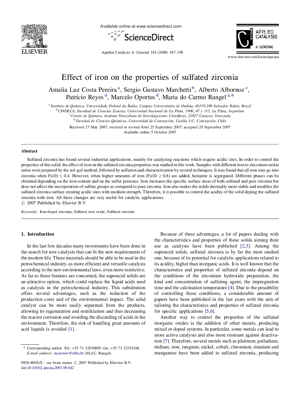 Effect of iron on the properties of sulfated zirconia