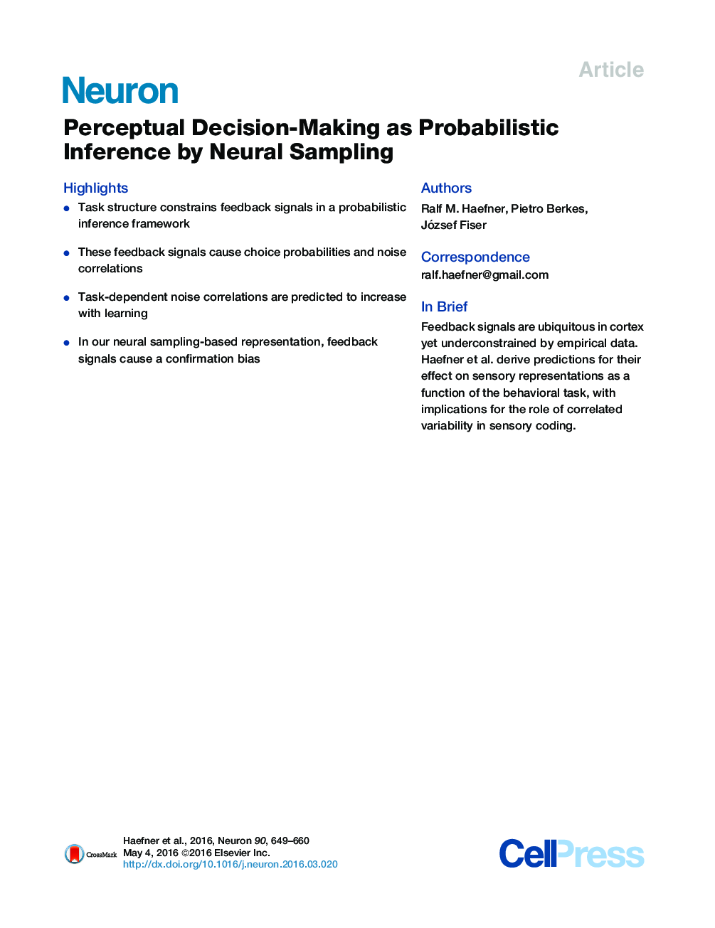 Perceptual Decision-Making as Probabilistic Inference by Neural Sampling