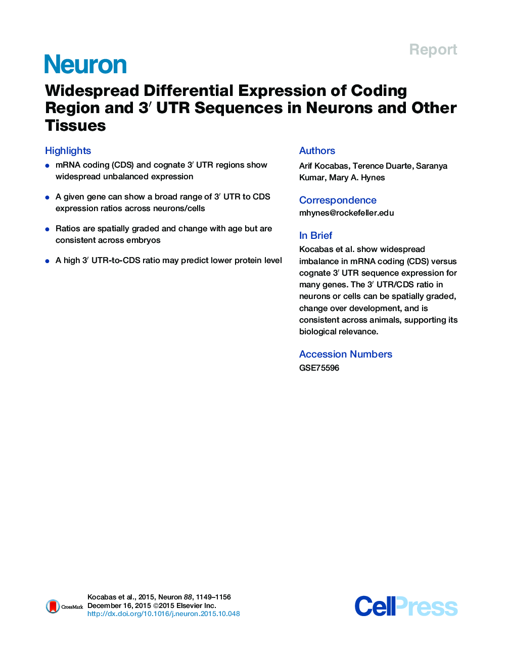 Widespread Differential Expression of Coding Region and 3′ UTR Sequences in Neurons and Other Tissues