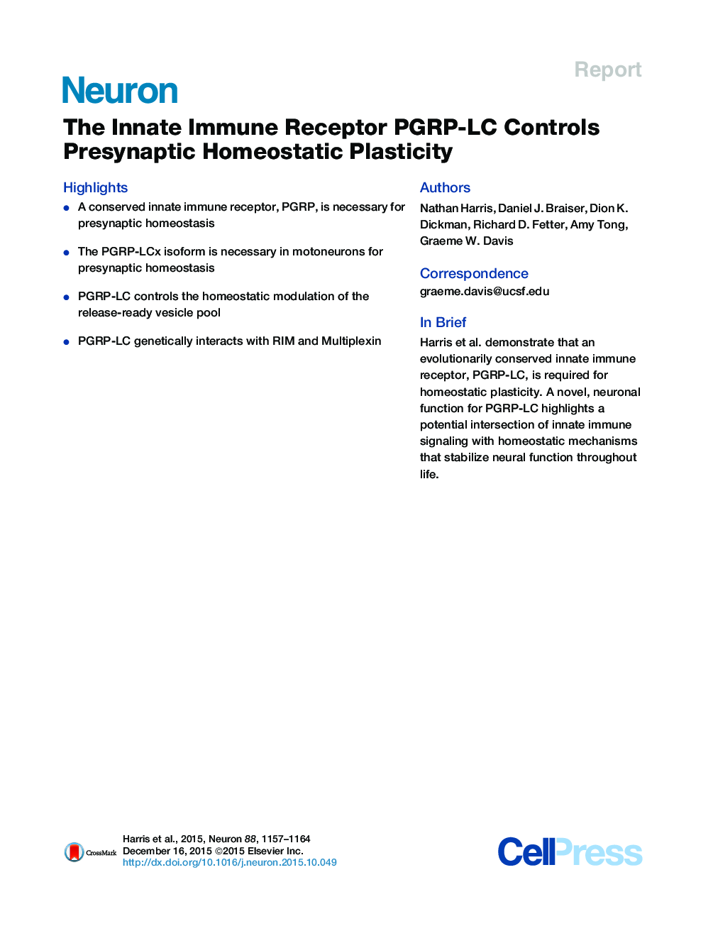 The Innate Immune Receptor PGRP-LC Controls Presynaptic Homeostatic Plasticity