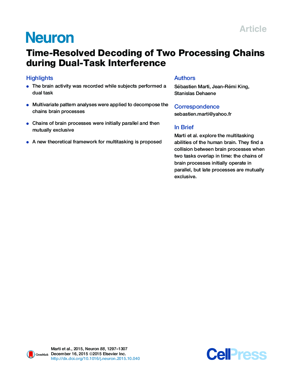 Time-Resolved Decoding of Two Processing Chains during Dual-Task Interference