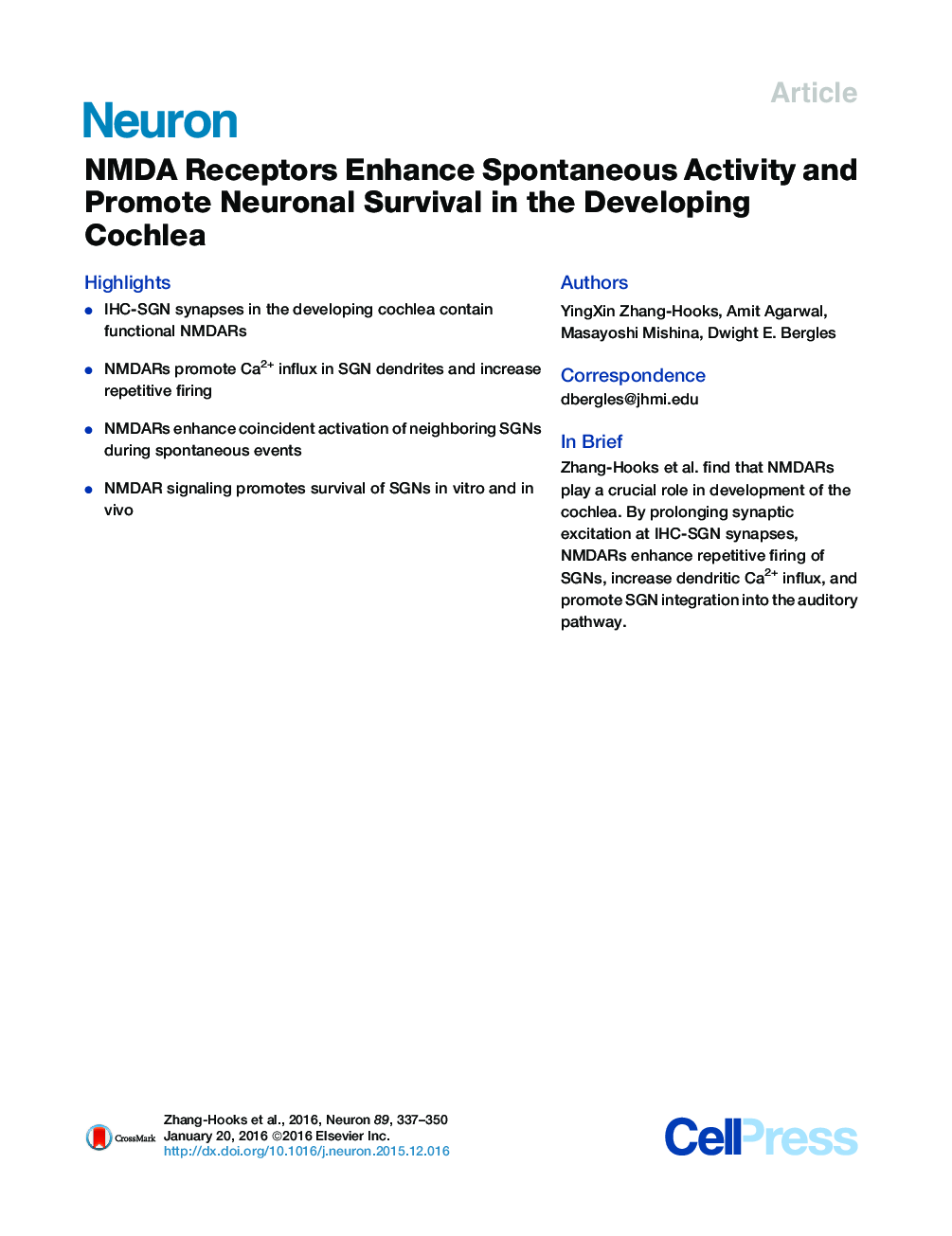 NMDA Receptors Enhance Spontaneous Activity and Promote Neuronal Survival in the Developing Cochlea