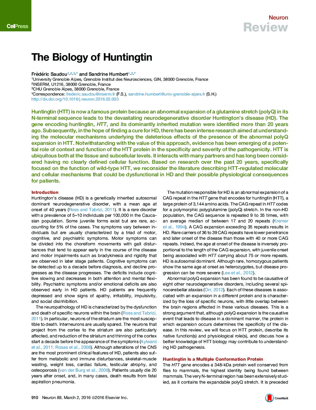 The Biology of Huntingtin