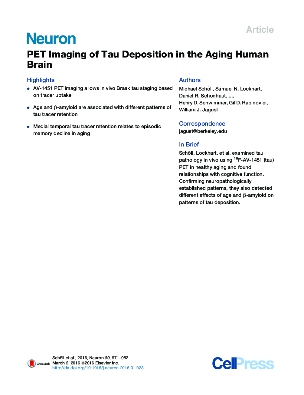 PET Imaging of Tau Deposition in the Aging Human Brain