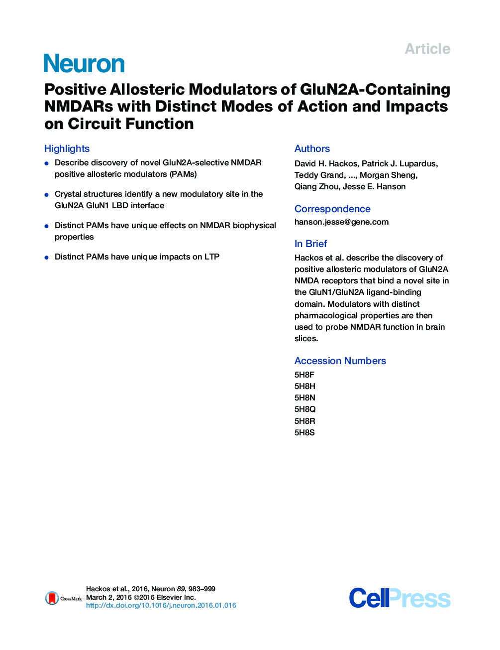 Positive Allosteric Modulators of GluN2A-Containing NMDARs with Distinct Modes of Action and Impacts on Circuit Function