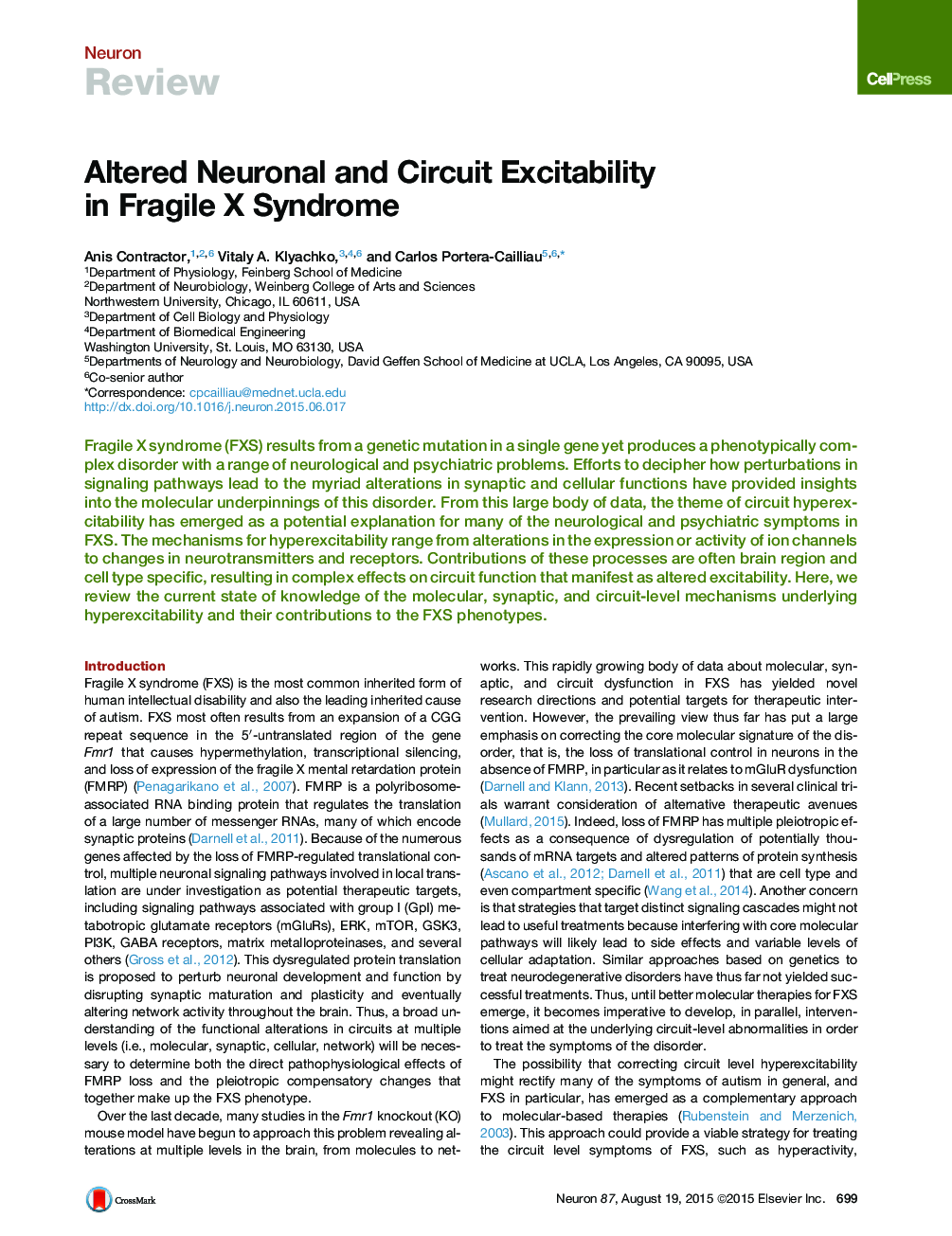 Altered Neuronal and Circuit Excitability in Fragile X Syndrome