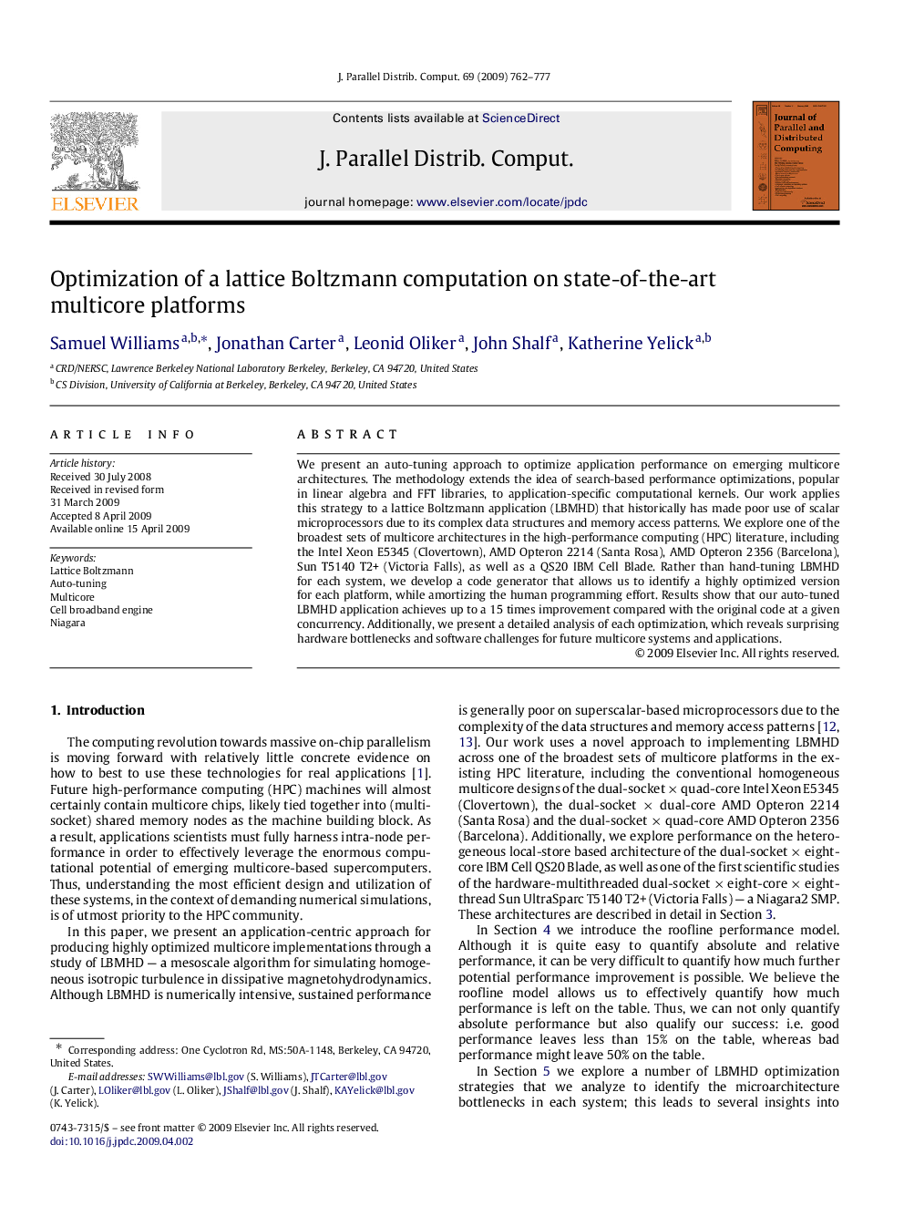 Optimization of a lattice Boltzmann computation on state-of-the-art multicore platforms