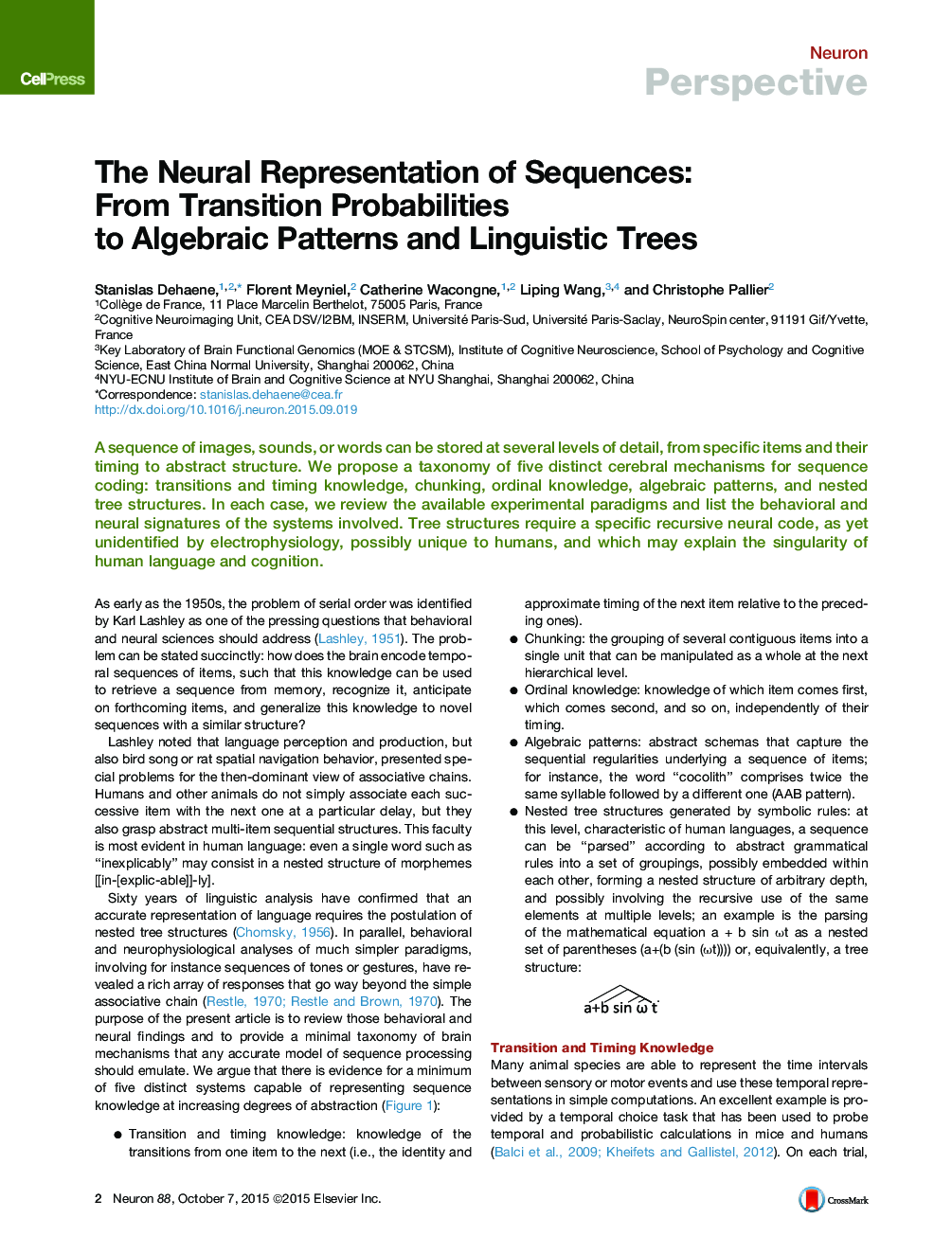 The Neural Representation of Sequences: From Transition Probabilities to Algebraic Patterns and Linguistic Trees