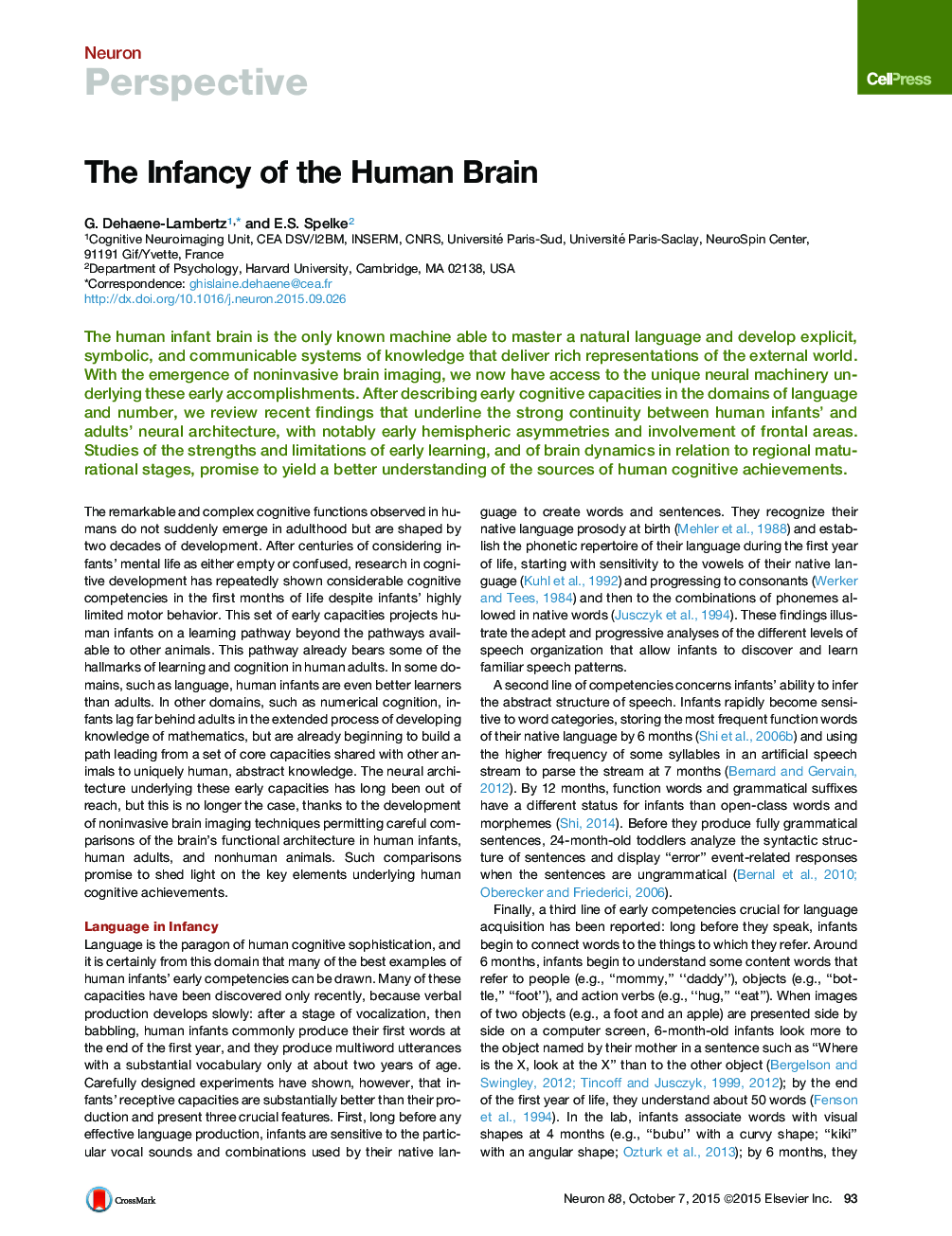 The Infancy of the Human Brain