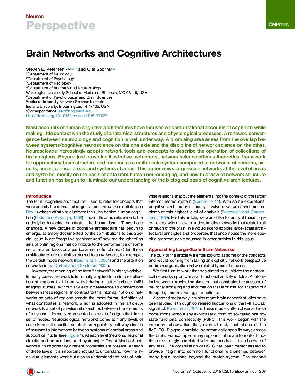 Brain Networks and Cognitive Architectures