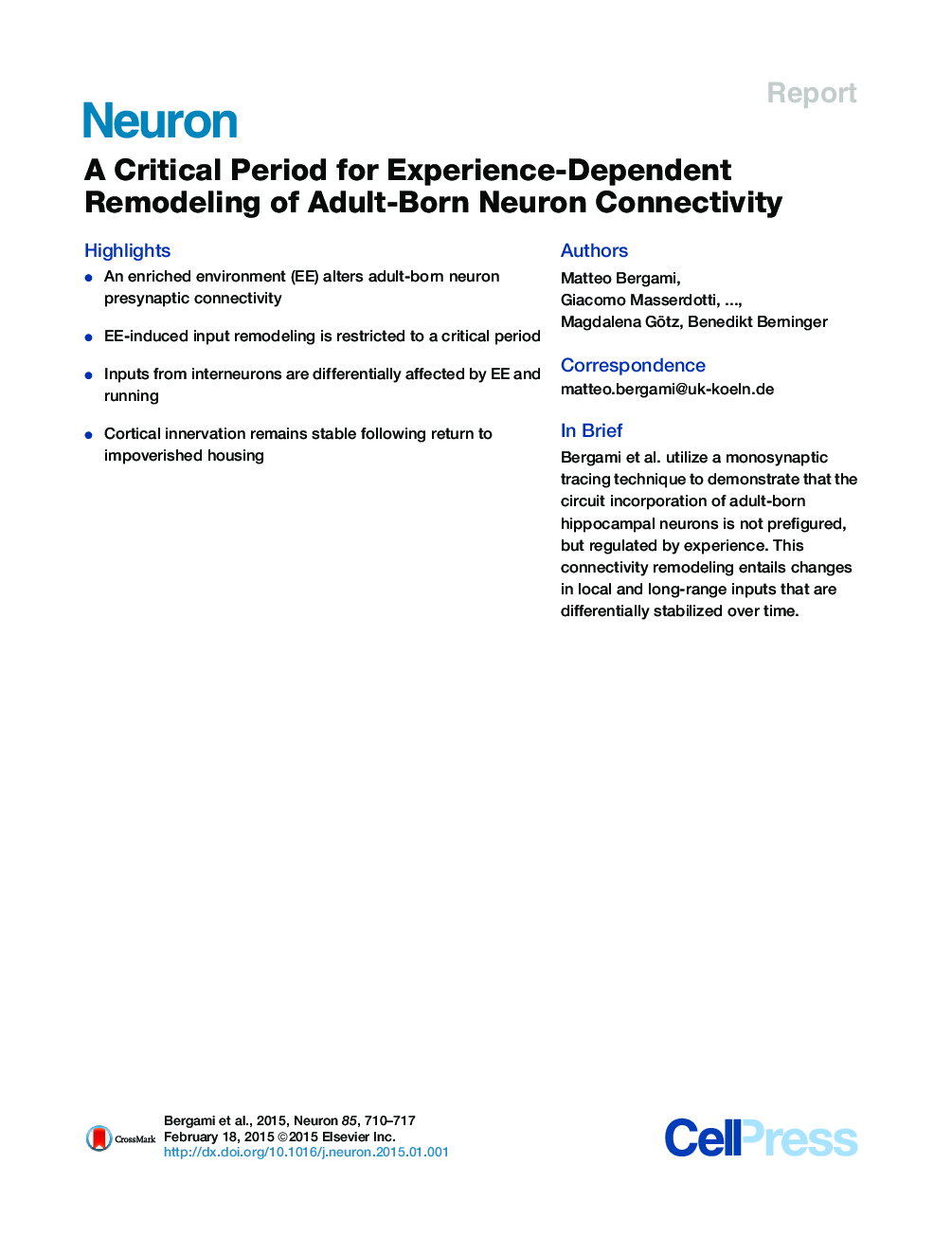 A Critical Period for Experience-Dependent Remodeling of Adult-Born Neuron Connectivity