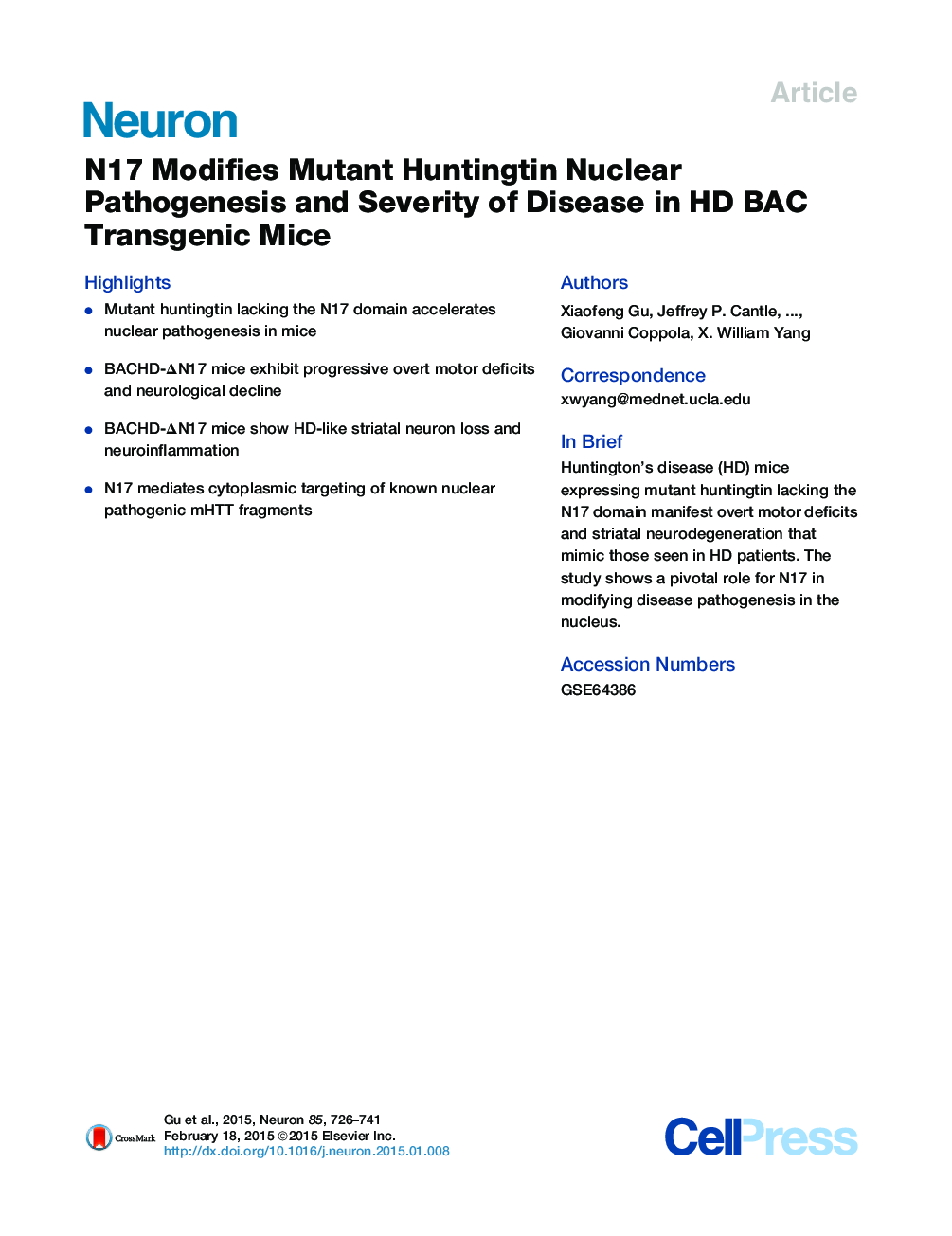 N17 Modifies Mutant Huntingtin Nuclear Pathogenesis and Severity of Disease in HD BAC Transgenic Mice