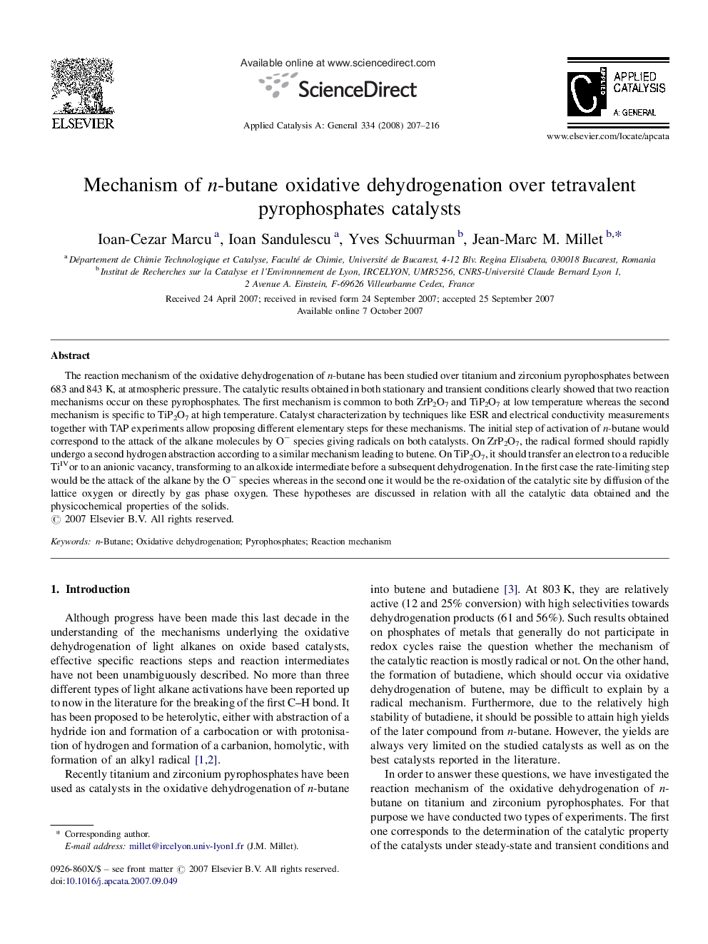 Mechanism of n-butane oxidative dehydrogenation over tetravalent pyrophosphates catalysts