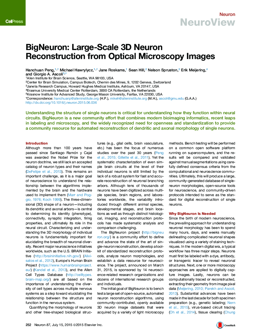 BigNeuron: Large-Scale 3D Neuron Reconstruction from Optical Microscopy Images