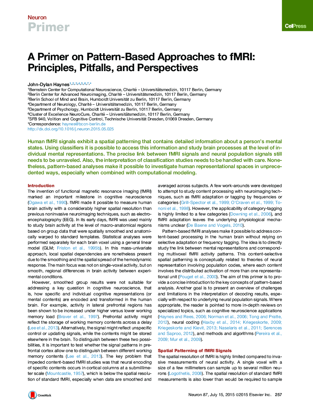 A Primer on Pattern-Based Approaches to fMRI: Principles, Pitfalls, and Perspectives