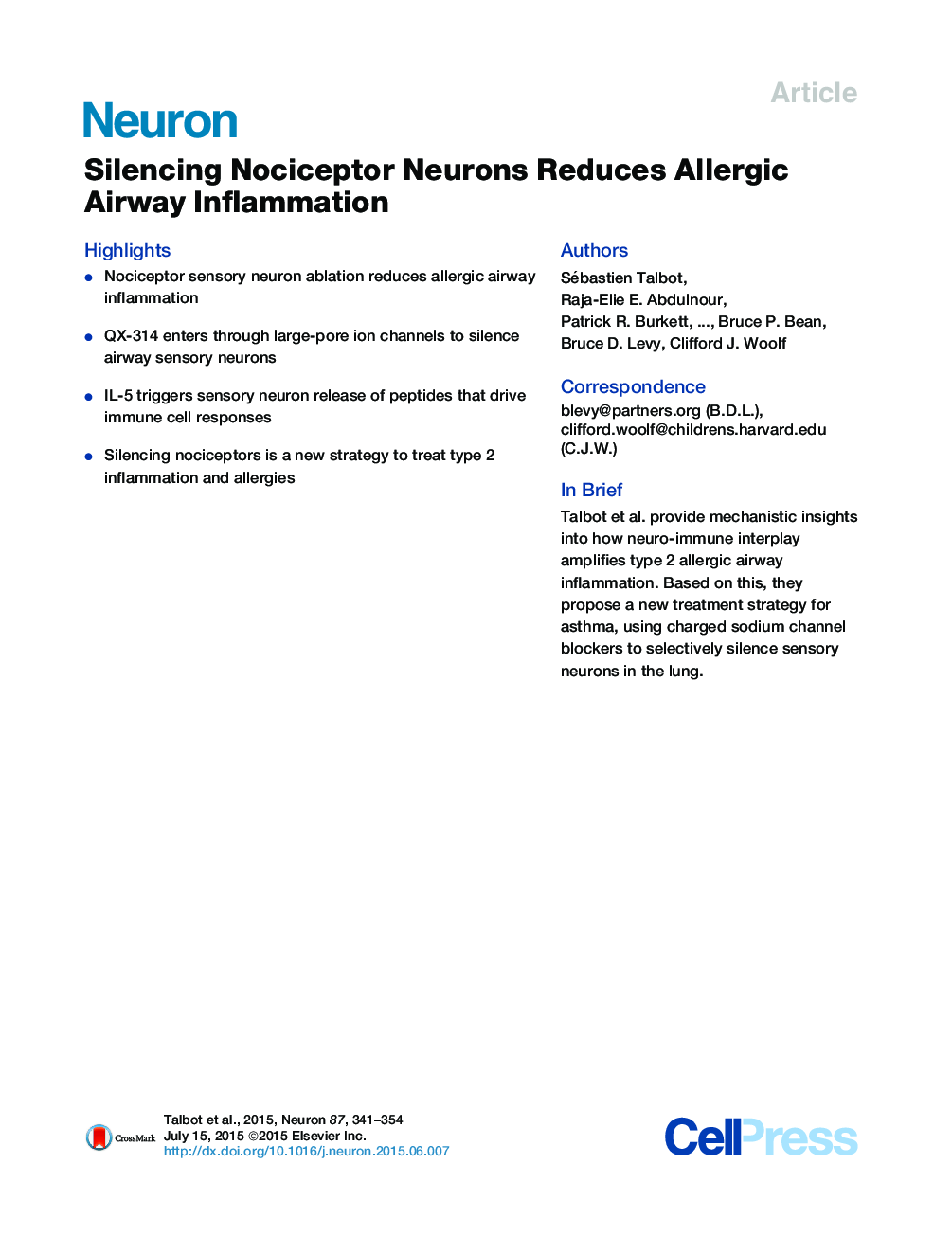 Silencing Nociceptor Neurons Reduces Allergic Airway Inflammation