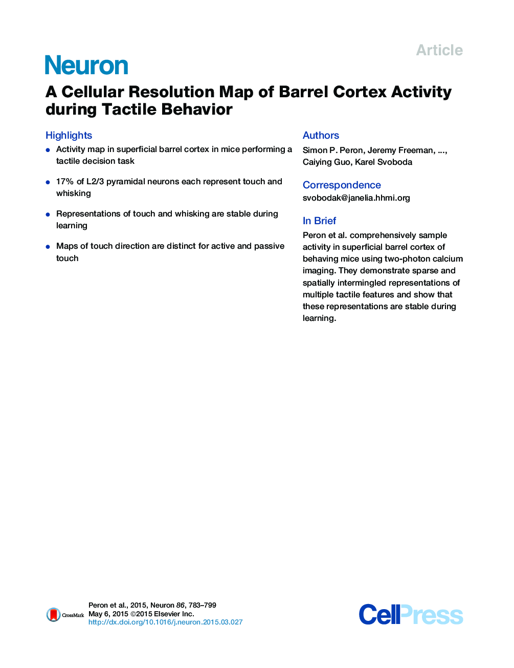 A Cellular Resolution Map of Barrel Cortex Activity during Tactile Behavior