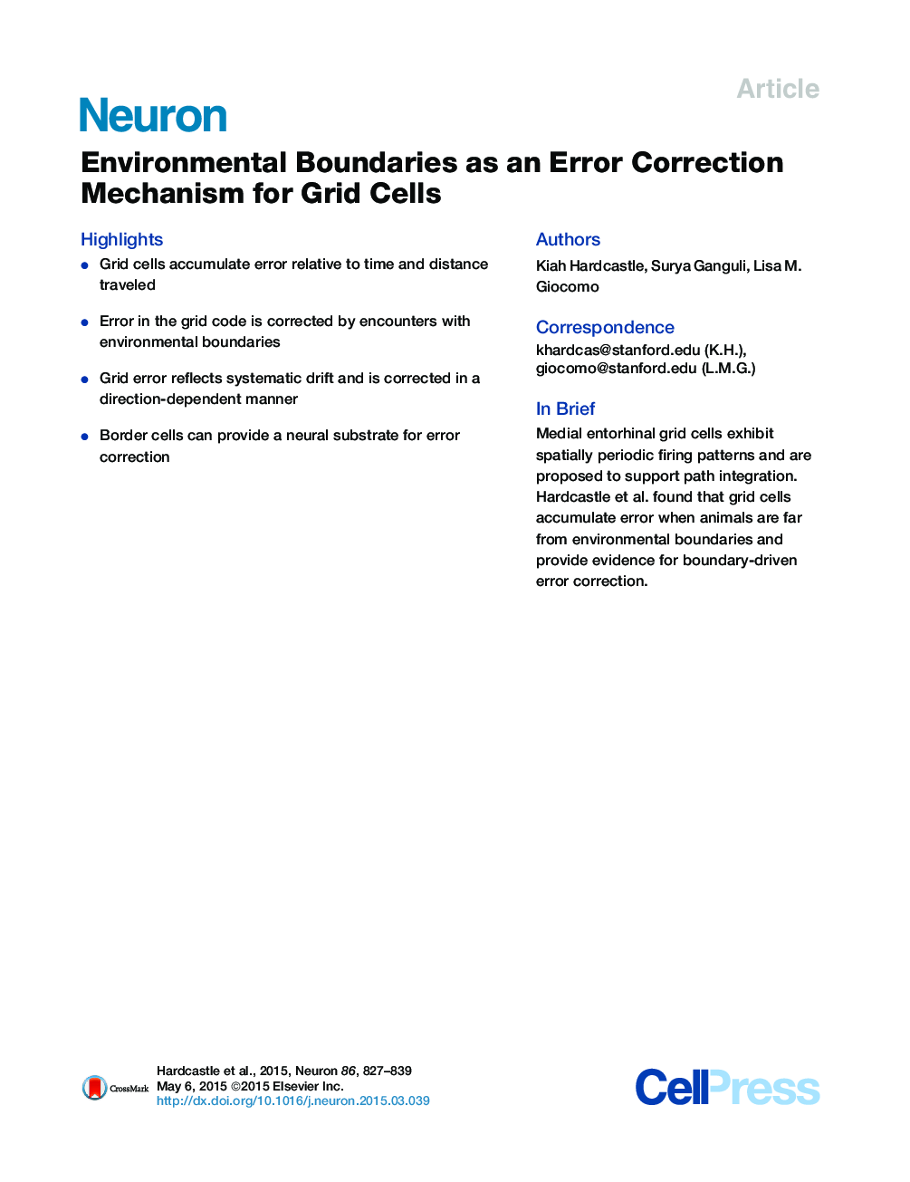 Environmental Boundaries as an Error Correction Mechanism for Grid Cells