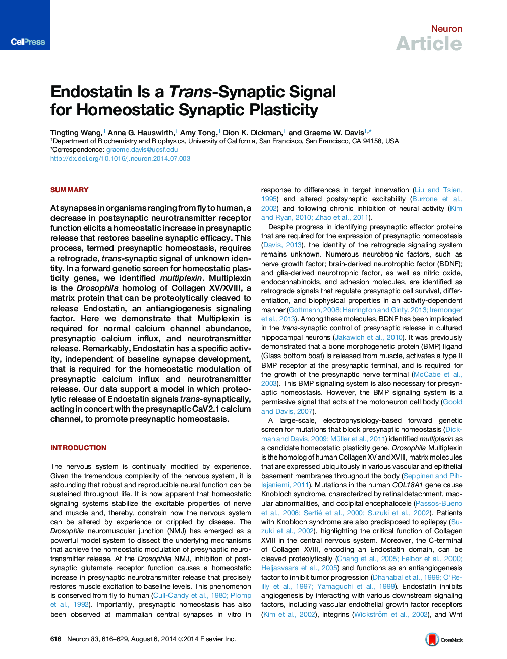 Endostatin Is a Trans-Synaptic Signal for Homeostatic Synaptic Plasticity