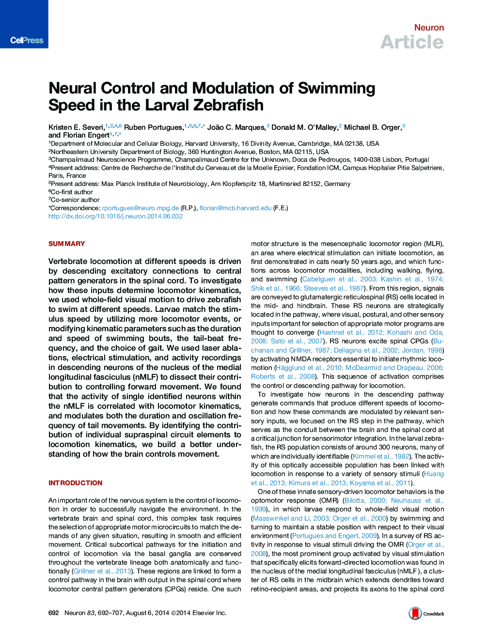 Neural Control and Modulation of Swimming Speed in the Larval Zebrafish