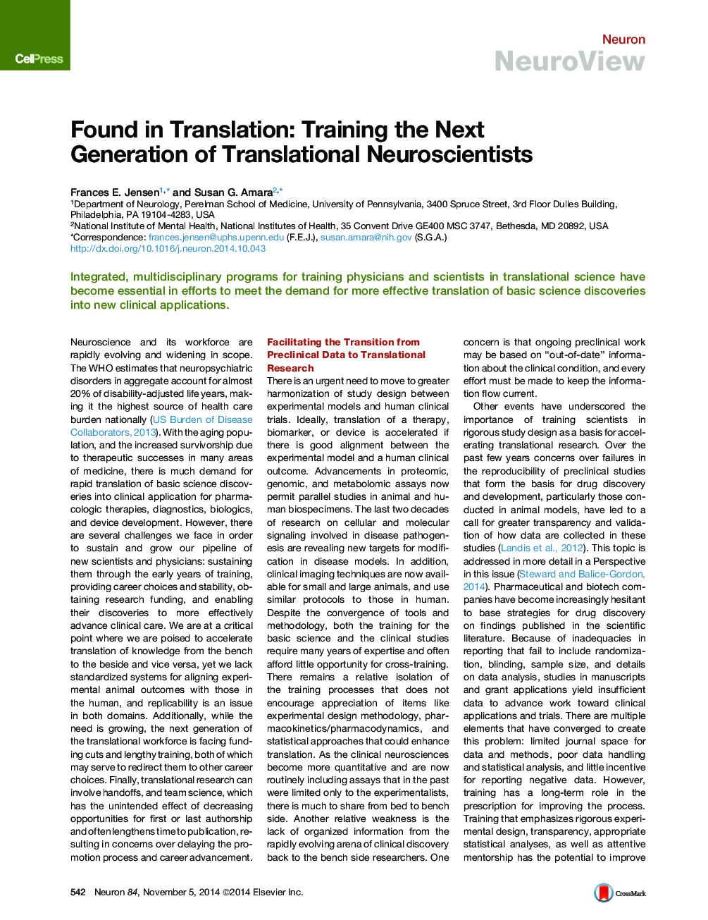 Found in Translation: Training the Next Generation of Translational Neuroscientists