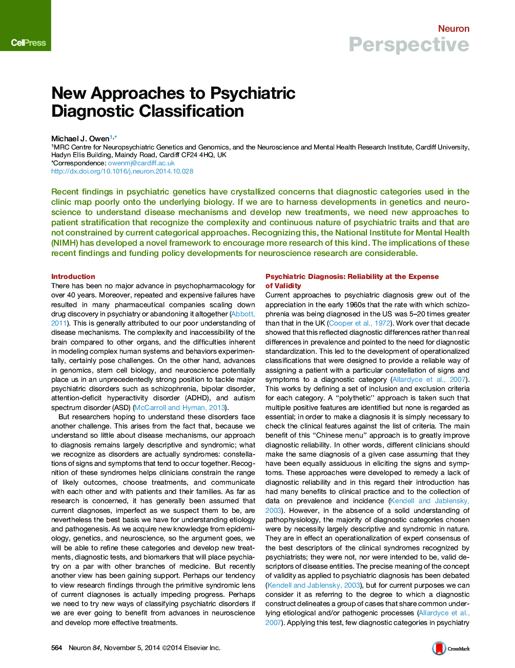 New Approaches to Psychiatric Diagnostic Classification